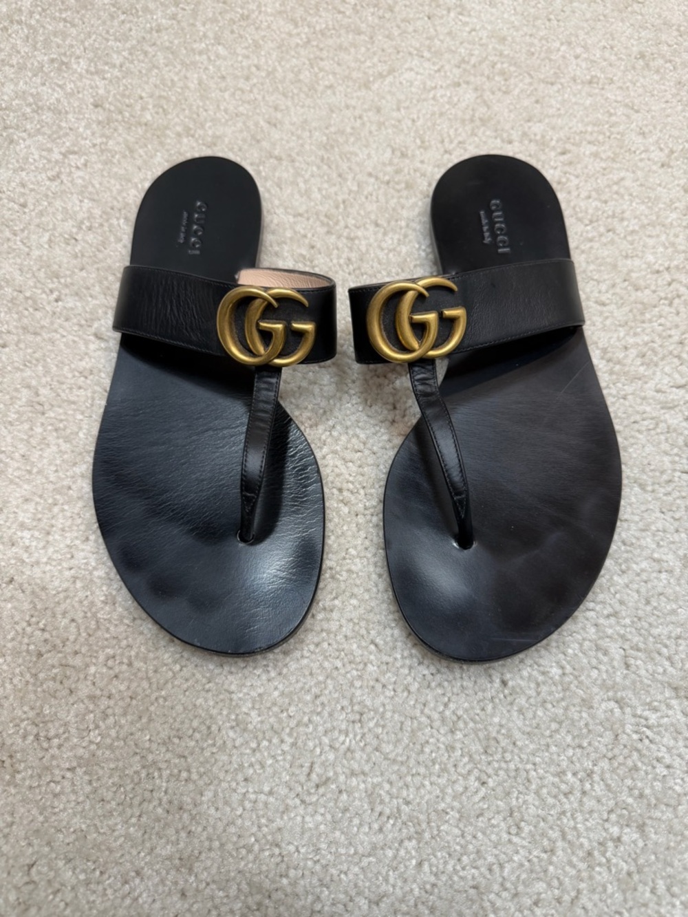 GUCCI Double G Lifford Leather Black Thong Sandal sz 37 - Picture 2 of 7